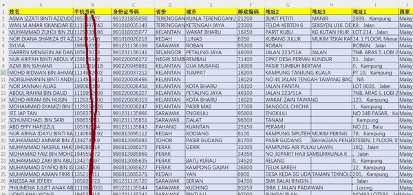 马来西亚大学生带身份证号码12万条