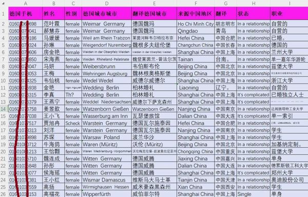 德国华人华侨女性4.5万条，贪官富二代女儿富婆，华人有钱人奢侈品客户