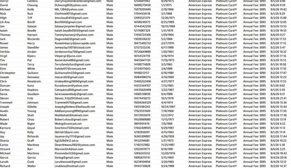 独家渗透——美国American Express运通公司—8月份白金卡信用卡账单客户数据76万【筛选全部为男性客户】
