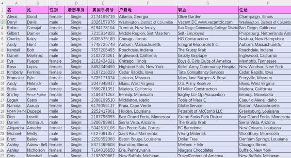 美国未婚离婚单身交友男女6万条，美国婚恋约炮交友单身