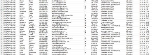 7-28更新出库：美国富达投资（Fidelity Investments）退休账户,经纪账户(股票，ETF),储蓄账户_数据，格式见图所示，不懂及时留言，懂的速拍，纯一手出库，自动发货-无重复！