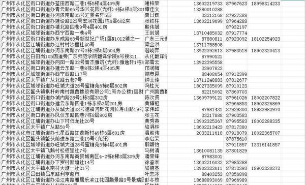 广东从化区光纤 详情参考一下格式 总量6.3万余条 格式附.准确的地址栋数房号（极少部分因为解密过程没有，介意勿拍），名字，联系方式（手机+座机）