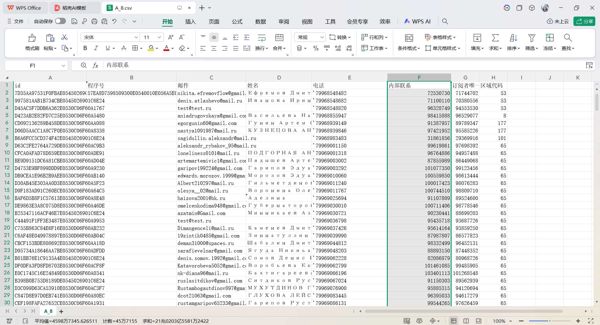 官网 https://msk.t2.ru/，  id	程序号 	邮件	姓名	电话	内部联系	订阅者唯一标识符	区域代码
总共700万