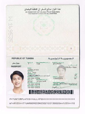 突尼斯KYC认证素材模板，包含：护照/Passport