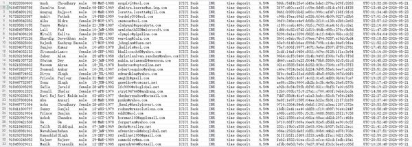 更新时间：5月25号出库印度工业信贷投资银行（ICICI Bank Limited）定期存款数据，格式见图，无重复，拍后自动发货，不懂得及时留言，上线后会回复，禁止倒卖，持续更新！