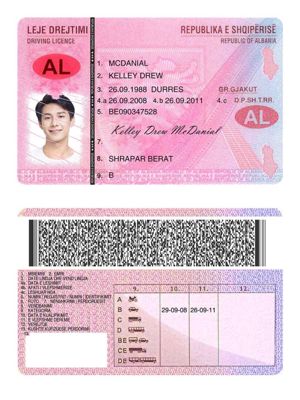阿尔巴尼亚KYC认证素材模板，包含：驾照/驾驶证/DL
