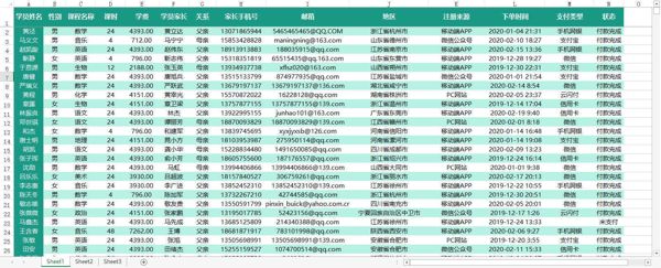 【k12培训机构学生家长数据20万】学生数据教育数据培训数据K12数据家长数据（AA数据清单）