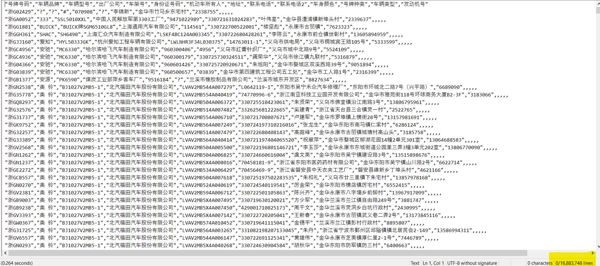 中国【汽车车主数据1600000条】ABC数据列表