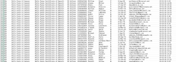 更新时间4月3号渗透美国富国银行大额存单数据-重复已经过滤，自动发货，格式见图，不清楚请留言，独家禁止倒卖。