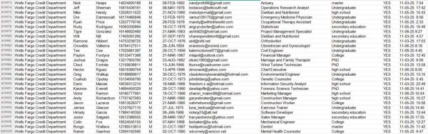 11月7号渗透出库美国富国银行信贷下款数据，全部格式包含-姓名-性别-出生日-电话-职业-学历等等，可自行验证，拍后自动发货，一手资源，禁止倒卖，持续更新！