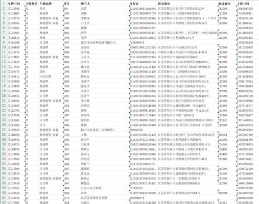 豪车车主数据信息