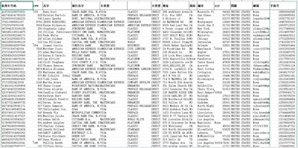 美国CVV信用卡持有人27万-以去重