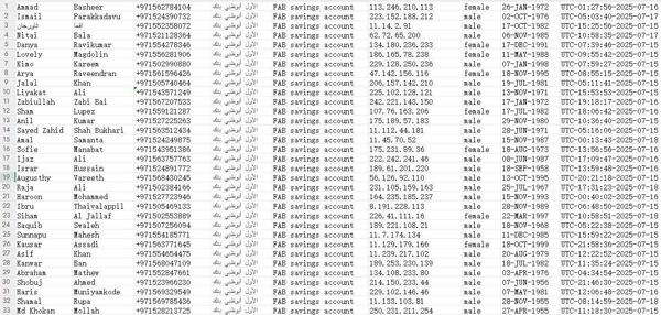 本次出库阿联酋阿布扎比第一银行储蓄卡数据78w-格式如下所示，拍后自动发货-出库时间7-20