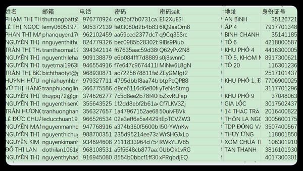 越南银行客户男女3000+名字 性别 电话 银行 年龄，身份证号码，等