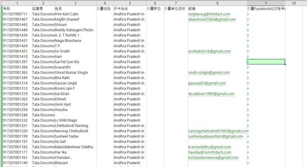 数据来源：塔塔多科莫
格式：号码,运营商,姓名,少量性别,开卡站点,少量职位,少量单位名称,邮箱,少量Facebook社交账号