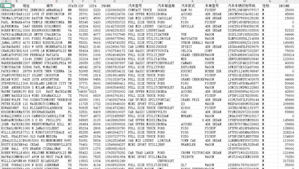 美国车主车辆信息车辆识别码数据10万-已去重