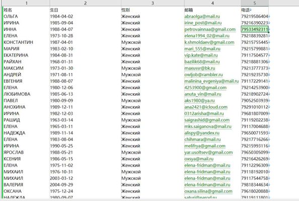 数据出自网站：https://www.restoclub.ru/
内容：姓名,生日,性别,邮箱,电话