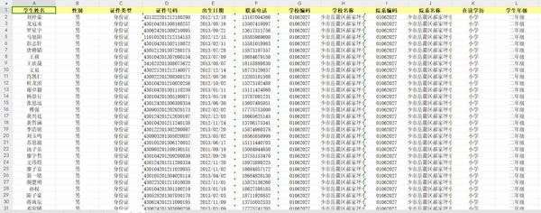 学生姓名	性别	证件类型	证件号码	出生日期	联系电话	学校编码	学校名称	院系编码	院系名称	在读学历	学生年级	班级名称